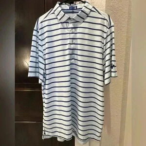 STITCH GOLF Men Speedway Stripe Short Sleeve Golf Polo- White/Blue- Size M/L